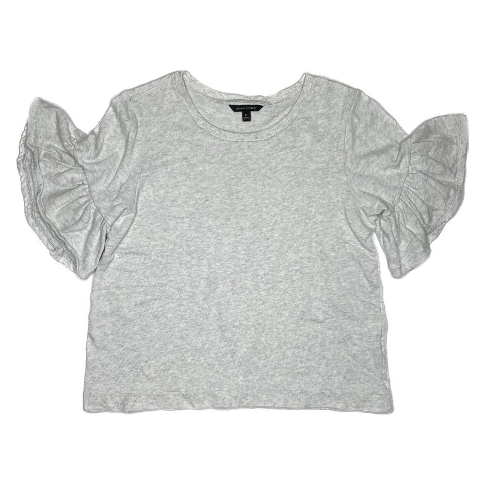 Banana Republic Grey Ruffle Sleeve Cotton Elbow Tee Womens Size M